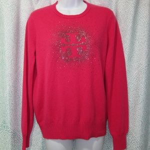 Tory Burch Pink & Bling Logo Wool/Cashmere Sweater